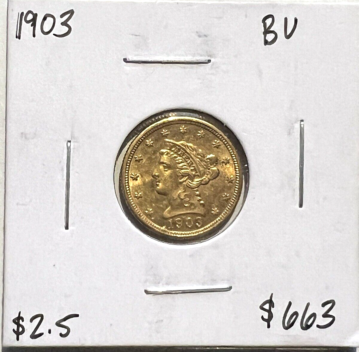 🔥 1903 SIGMA VERIFIED $2.50 Liberty Head Gold Quarter Eagle Pre1933 AU/BU Coin