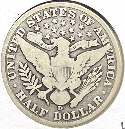 1906 D  Barber Half Dollar 90% Silver 50c Coin Great Details