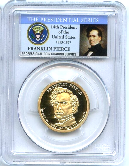 ✅ 2010 S $1 Franklin Pierce Dollar PCGS PR69 DCAM Presidential Dollar Coin Photo
