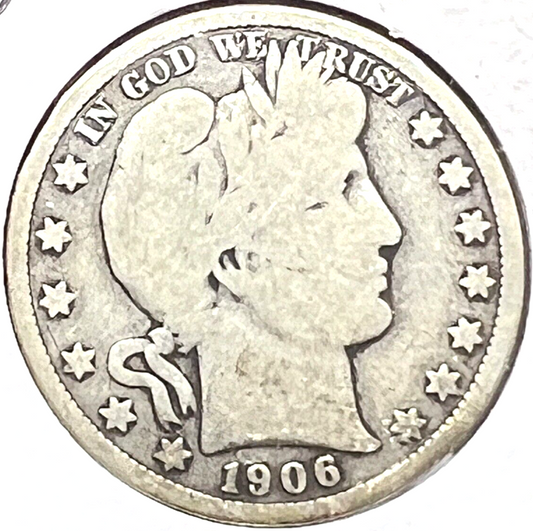 1906 D  Barber Half Dollar 90% Silver 50c Coin Great Details