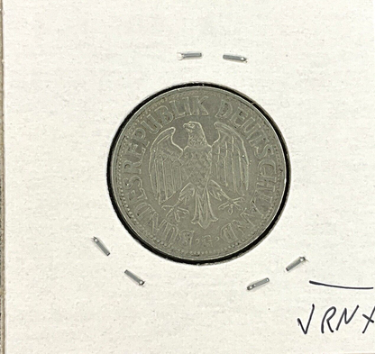1954 G German 1 Mark Coin Old Holder w/ Writing KEY DATE