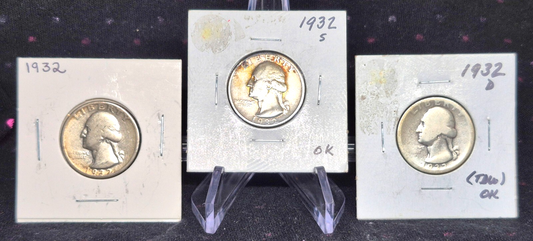 1932 🔥PDS🔥 Washington SILVER Quarter 3 Coin Set First Year Of Series Key Dates
