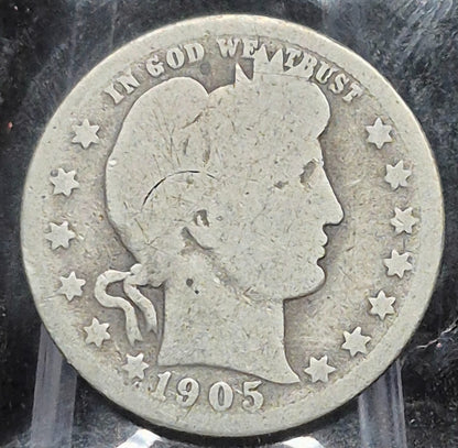1905 Barber Silver Quarter 90% SILVER Coin Raw Circulated AG Condition or Less