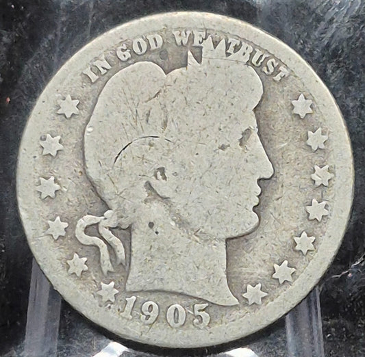 1905 Barber Silver Quarter 90% SILVER Coin Raw Circulated AG Condition or Less