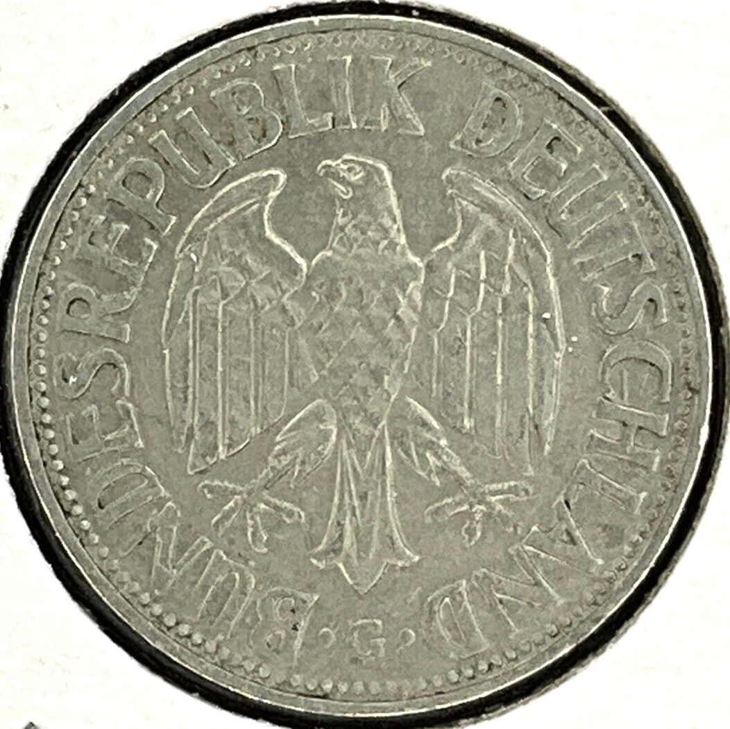 1954 G German 1 Mark Coin Old Holder w/ Writing KEY DATE