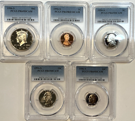 1996-S 5 Proof Set Date 5 Coin Newly Graded PCGS PR69 DCAM Perfect Gift