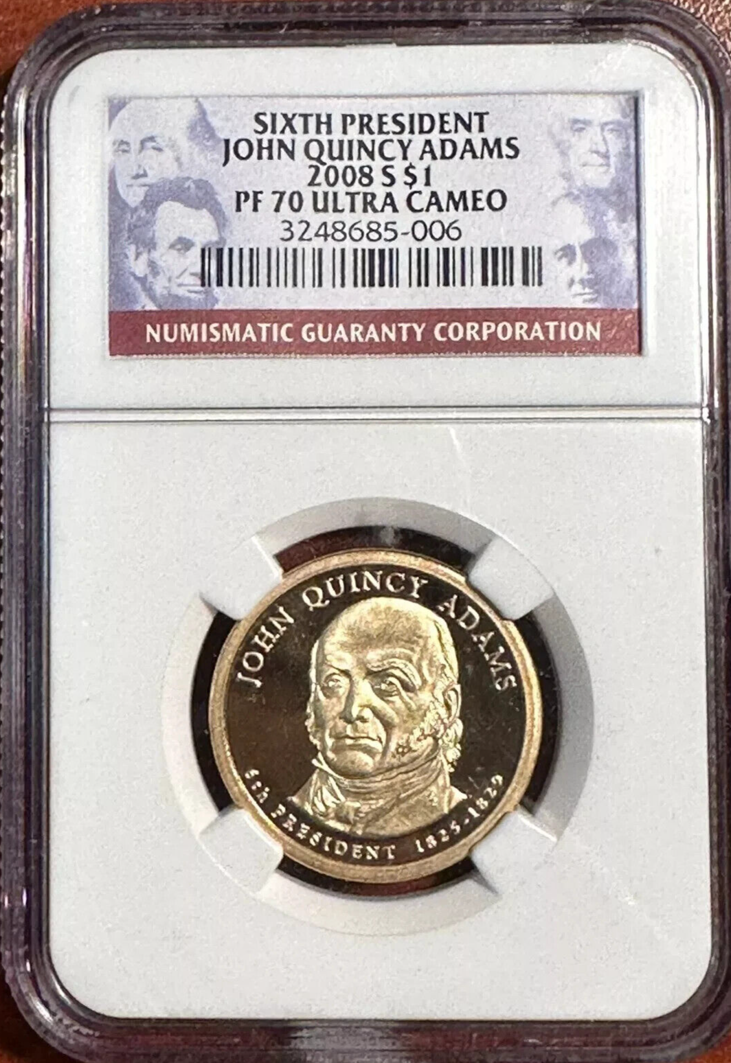 ✅  2008 S $1  John Quincy Adams Sixth President NGC PF 70 Ultra Cameo One Dollar