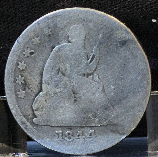 1844 Seated Liberty Quarter 25c Collectable AG or Less Features 90% Silver