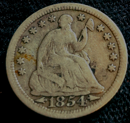 1854 Liberty Seated Half Dime 90% Silver Variety 3 Arrows at Date Finer Details