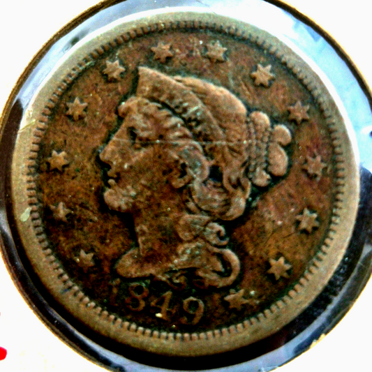 1849 Coronet Large Cent Braided Hair in Vintage Flip Very Nice Details Condition