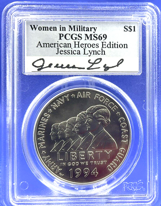🏆1994-W WOMEN IN MILITARY Silver Dollar American Heros Lynch Sig ✅ PCGS MS69 🏆