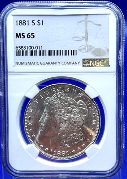 1881-S  Morgan 90% Silver Dollar NGC MS-65 Beautiful Blast White  Sharp Strike