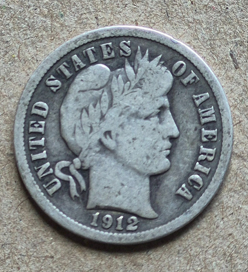 1912 S Barber Dime🥈90% Silver🥈Better Date F-VF Crisp Features Full Rims 10C