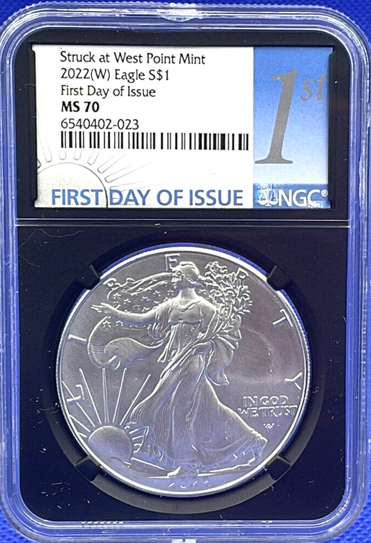 2 COIN SET 2022 (W) $1 Silver Eagle 🏆NGC MS 70 FIRST DAY OF ISSUE⭐️ West Point