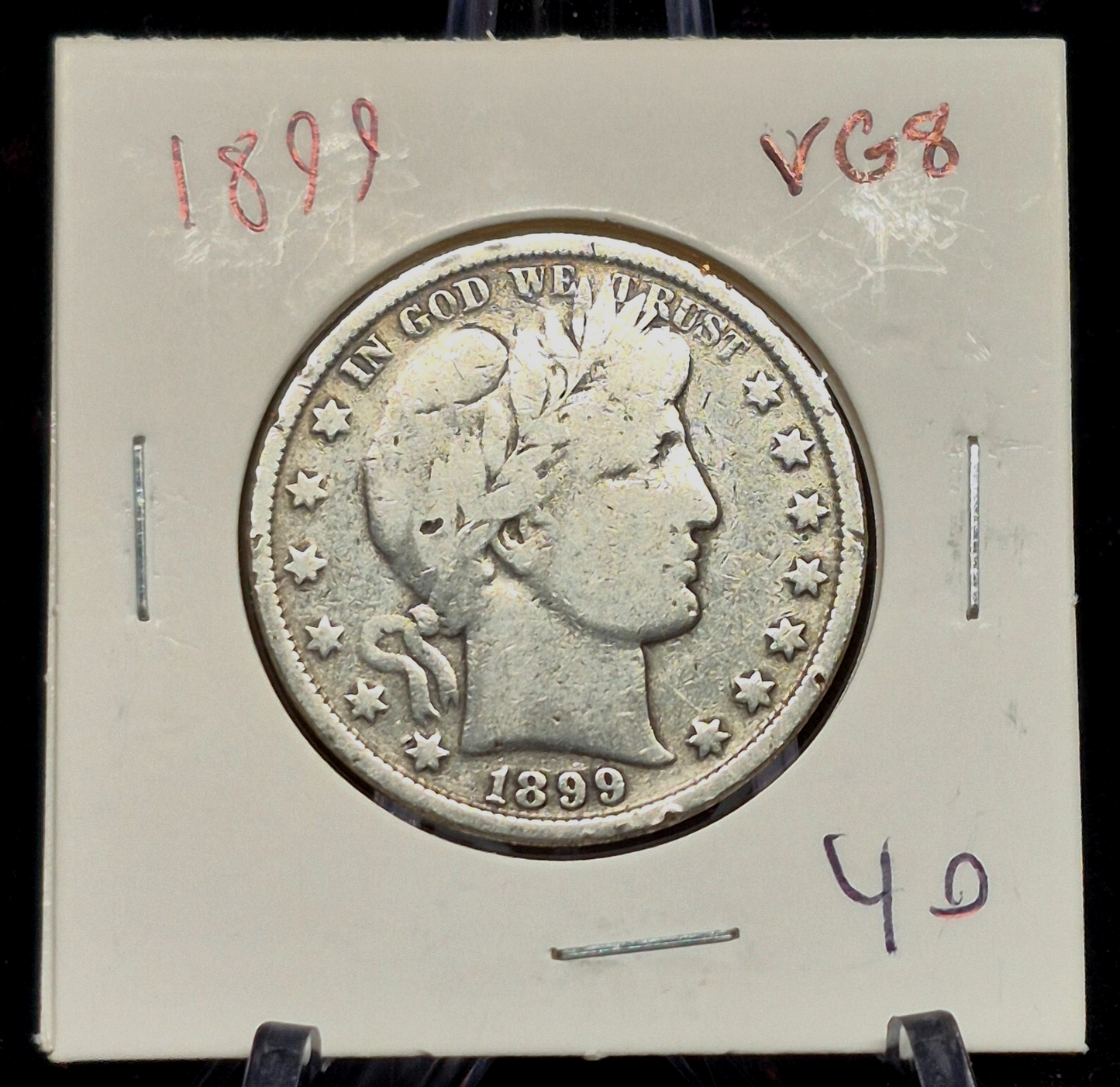 1899 Barber Half Dollar 90% Silver 50C Circulated Partial Motto Full Rims Crisp