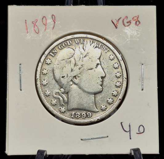 1899 Barber Half Dollar 90% Silver 50C Circulated Partial Motto Full Rims Crisp