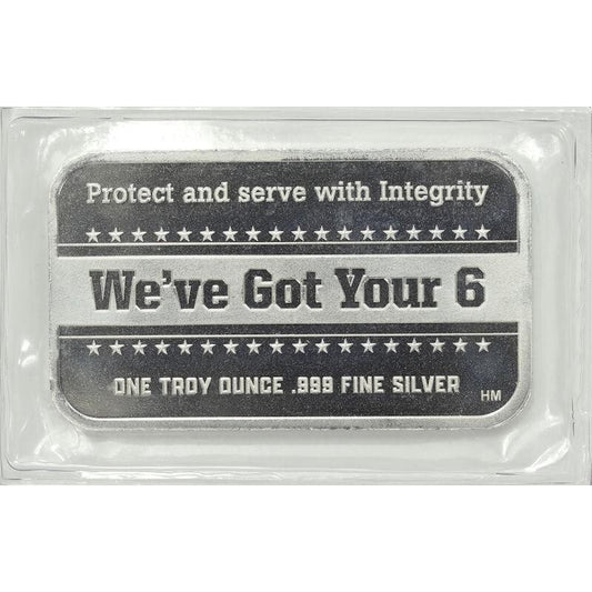 👮THIN BLUE LINE Protect Serve Integrity .999 Fine 1 Oz SILVER Bar We Got Your 6