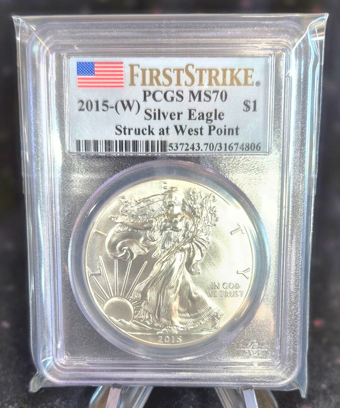 2015 Silver Eagle 999 SILVER Flag First Stike Stuck At West Point 🔥PCGS MS70🔥