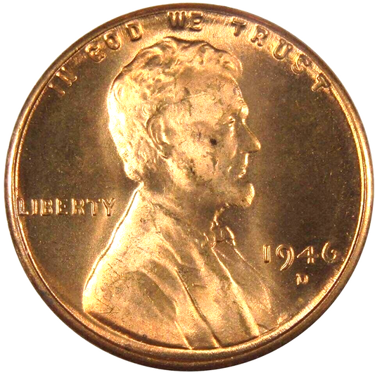 ✅ 1946 D Lincoln Wheat Cent GEM BU 1c BRILLIANT UNCIRCULATED From OBW Roll