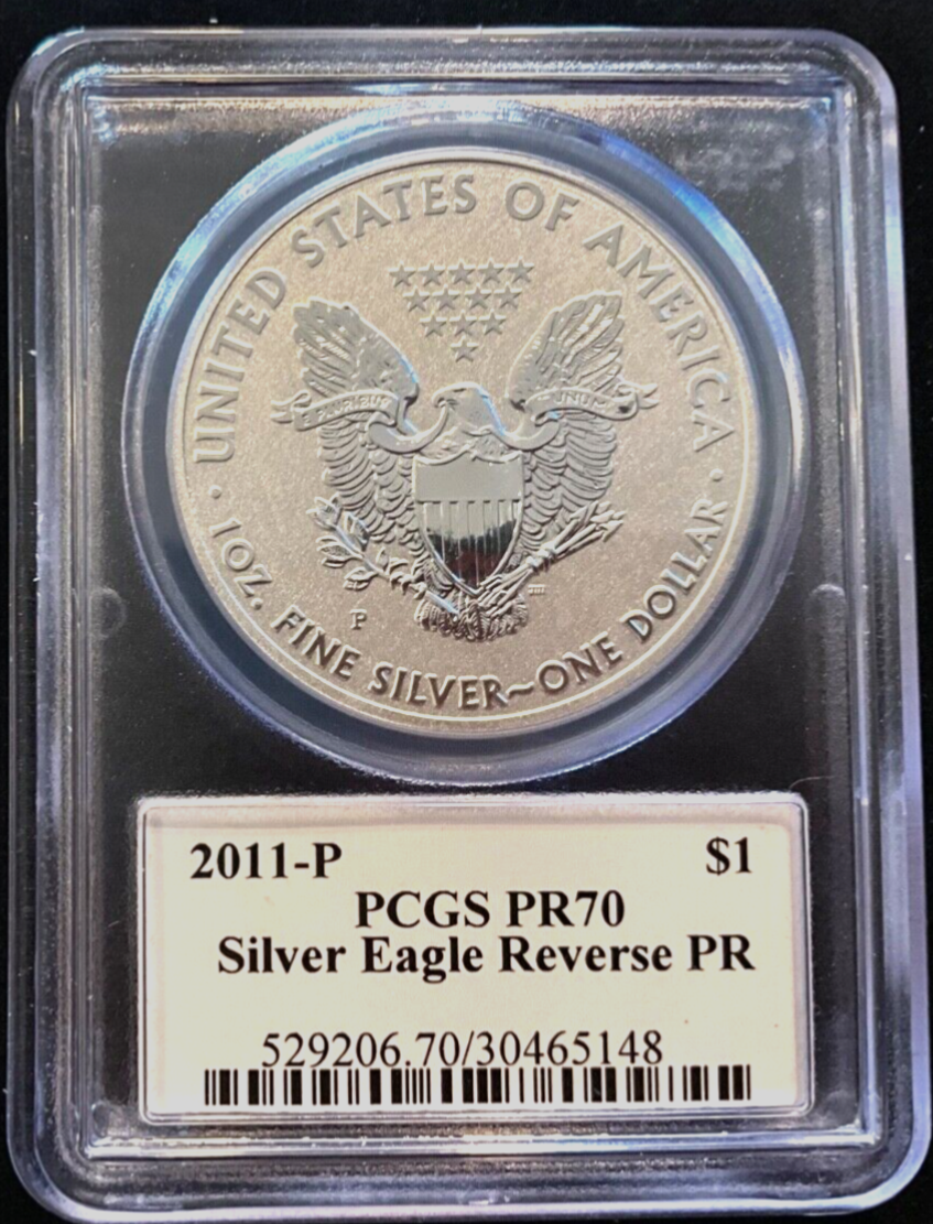 ✅ 2011-P Reverse Proof Silver Eagle PCGS PR70 JOHN MERCANTI Autographed Label