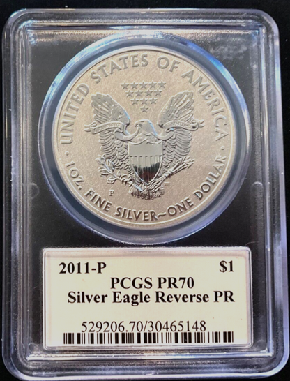 ✅ 2011-P Reverse Proof Silver Eagle PCGS PR70 JOHN MERCANTI Autographed Label
