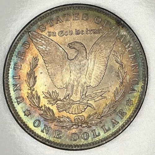 1884 O Morgan $1 Dollar 90% Silver BU MONSTER TONER Blue Salmon Colors Toned