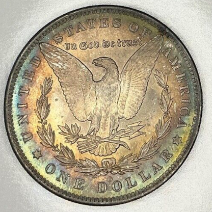 1884 O Morgan $1 Dollar 90% Silver BU MONSTER TONER Blue Salmon Colors Toned