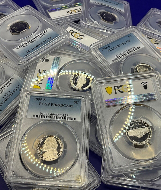 {3} Jefferson Nickels 5c PROOF COINS🔥 PCGS ONLY PR69DCAM💰 25+ Years Old  ✅