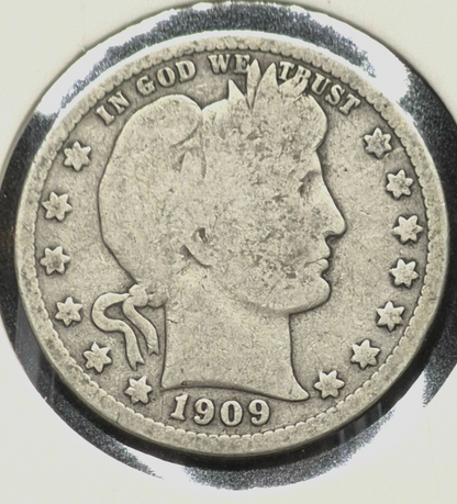 1909 D Barber Silver Quarter 🥈90% SILVER 🥈Coin Circulated Good Condition