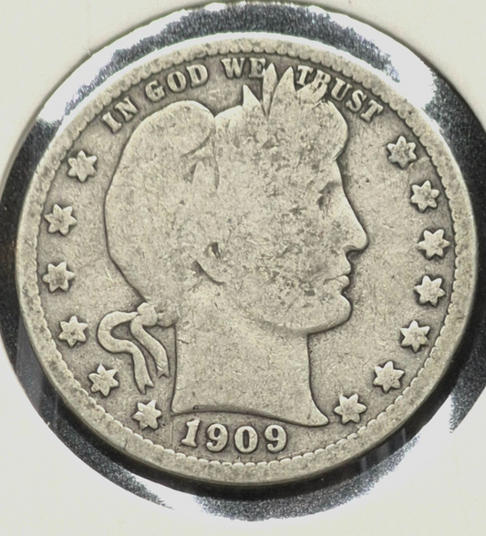 1909 D Barber Silver Quarter 🥈90% SILVER 🥈Coin Circulated Good Condition