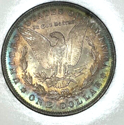 1884 O Morgan $1 Dollar 90% Silver BU MONSTER TONER Blue Salmon Colors Toned