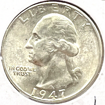 1947-P Washington Quarter 90% Silver 25c Super Shiny White  Coin