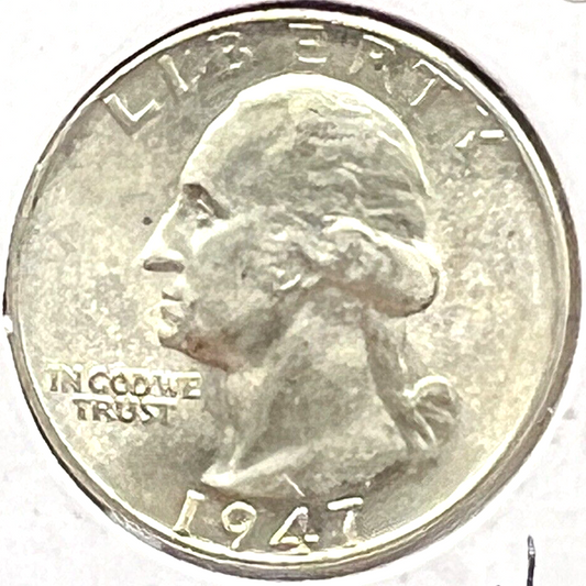 1947-P Washington Quarter 90% Silver 25c Super Shiny White  Coin