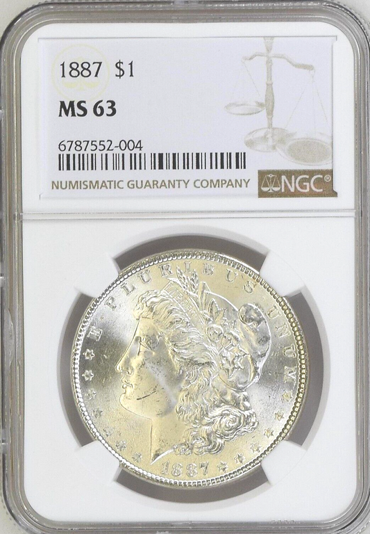✅ MS63 1887 Morgan Silver $1 UNCIRCULATED Dollar NGC Bright White Sharp Coin 💯