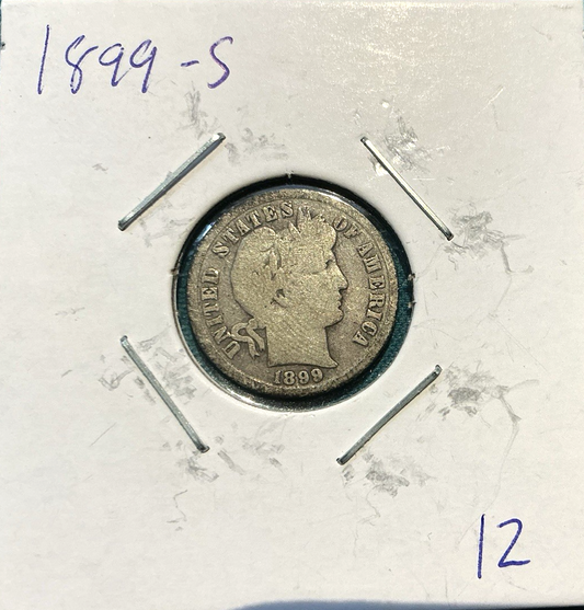 1899-S Barber Dime Scarce  Better Key Date  90% Silver 10c Coin