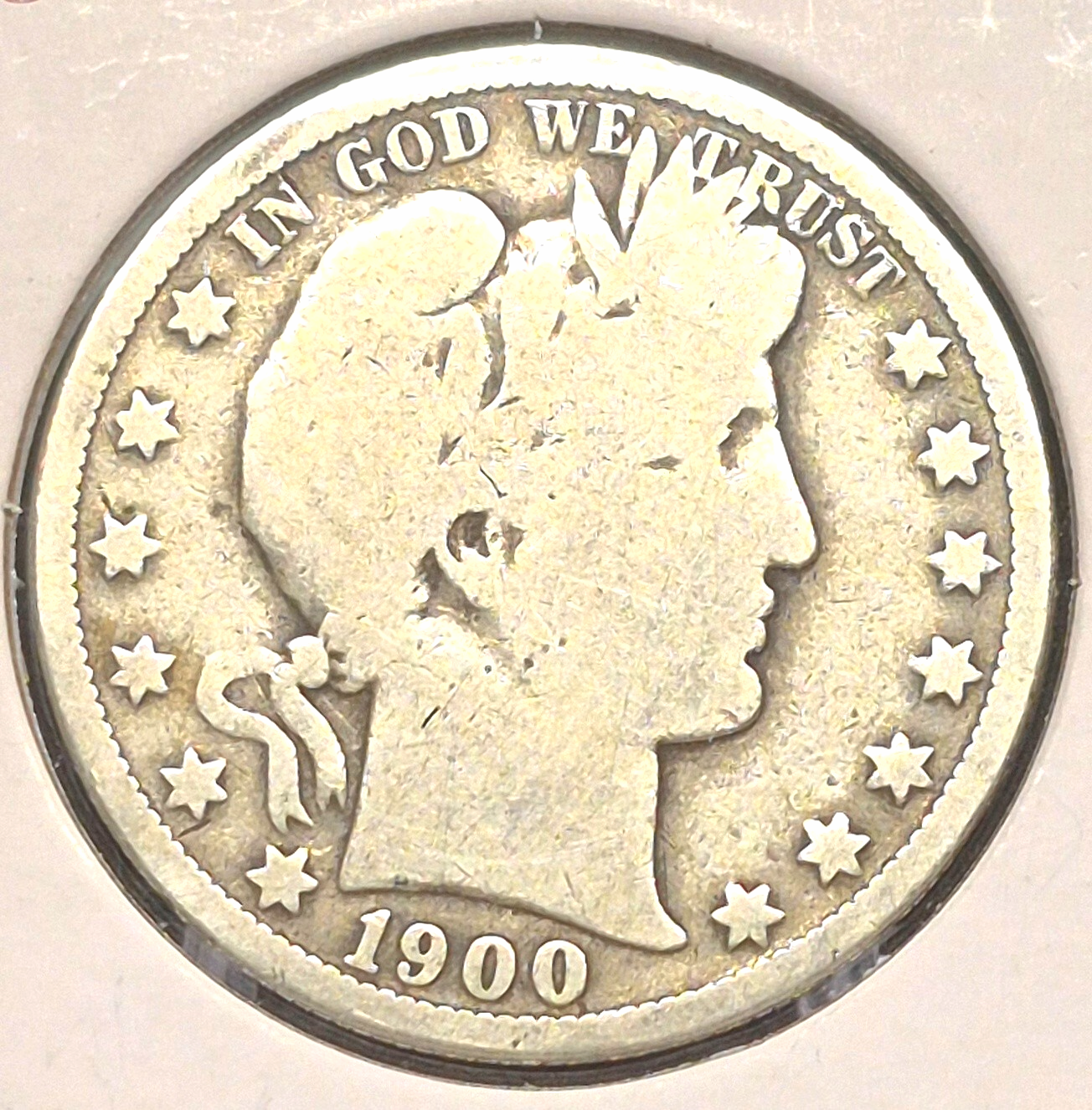 1900 O Barber Half Dollar 90% Silver 50C Circulated Full Rims Partial Motto