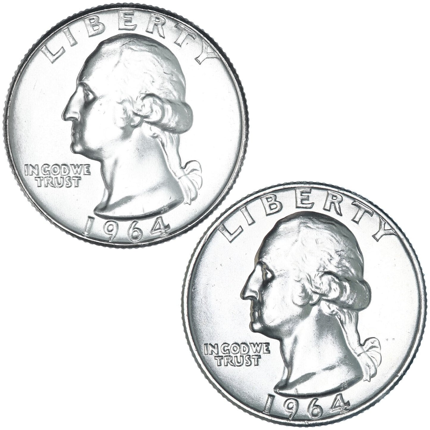 2 COIN SET - 1964 P & D Washington Quarters BU UNCIRCULATED 90% Silver 25c