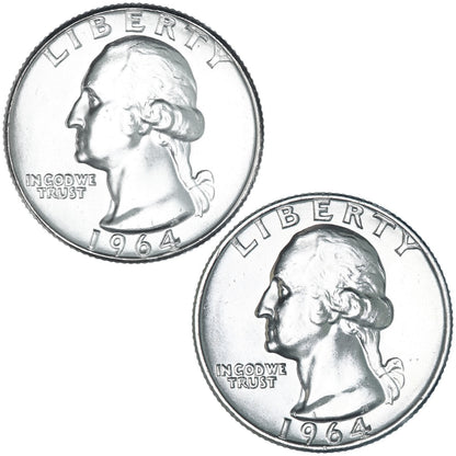 2 COIN SET - 1964 P & D Washington Quarters BU UNCIRCULATED 90% Silver 25c