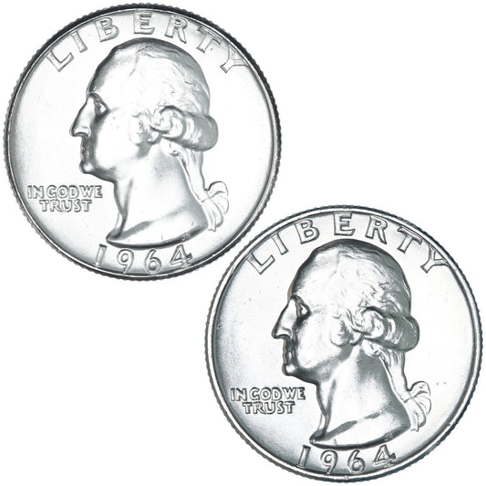 2 COIN SET - 1964 P & D Washington Quarters BU UNCIRCULATED 90% Silver 25c