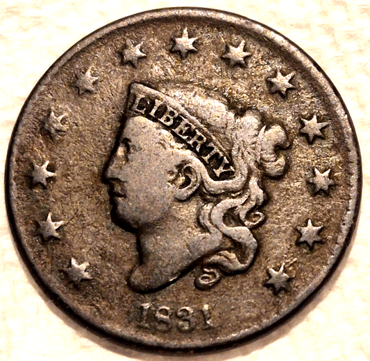 1831 Coronet Matron Head Large Cent Large Letters Fine Features Circ Condition