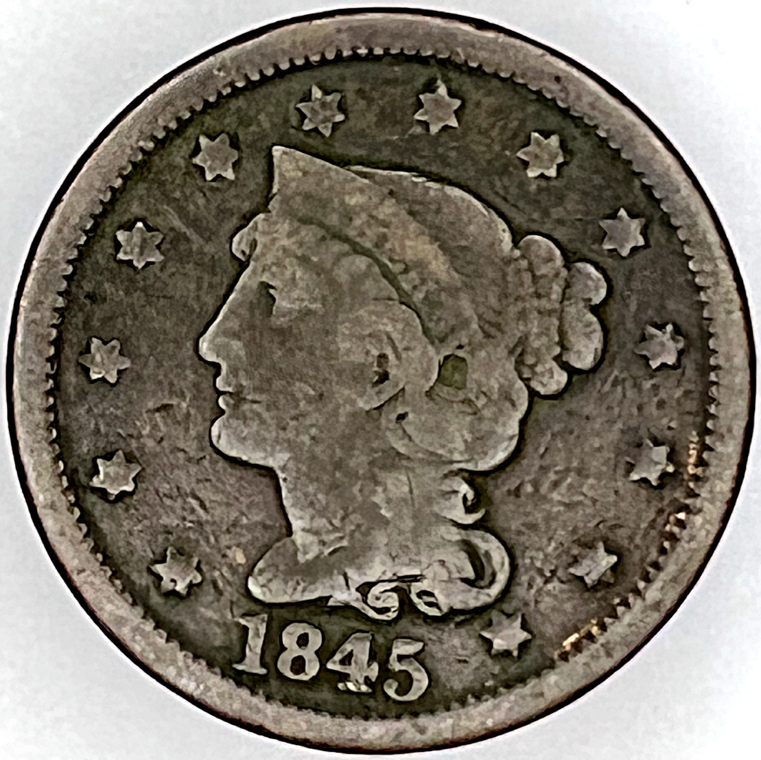 1845 Braided Hair Large Cent - VF Copper 1c Penny Coin