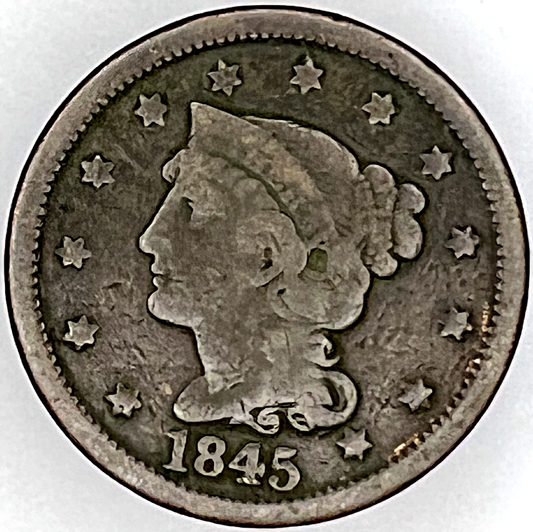 1845 Braided Hair Large Cent - VF Copper 1c Penny Coin