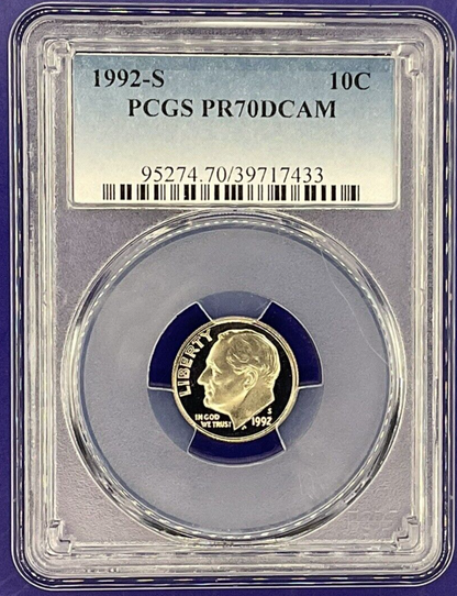 1992 S Roosevelt PROOF Dime PCGS PR70 DEEP CAMEO  💰Shiny Collectable 10c Coin