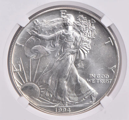 BU 1994 American Silver Eagle $1 NGC Brilliant Uncirculated Brown Label Cracked
