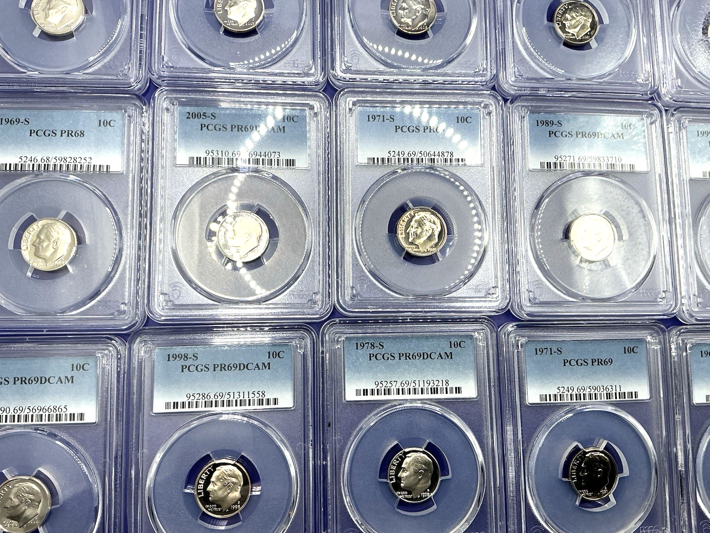{20} Roosevelt Dime Proof Coins PCGS PR69DCAM + PCGS Hard Case & 100 Coin Bags