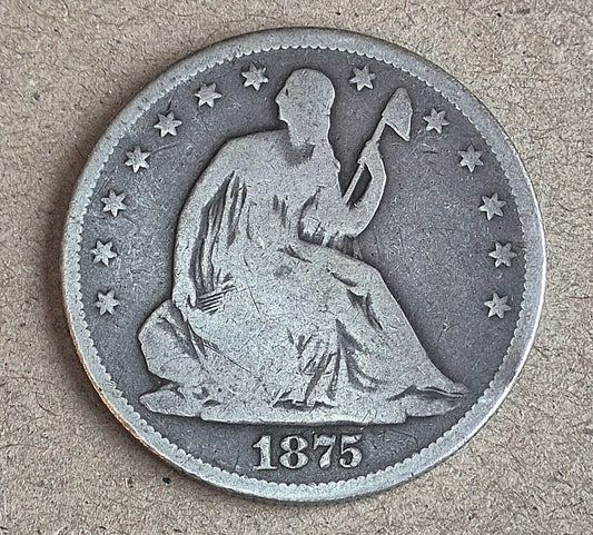 1875-S Liberty Seated Half Dollar VG 4th Variety Resumed 90% Silver Coin 50C