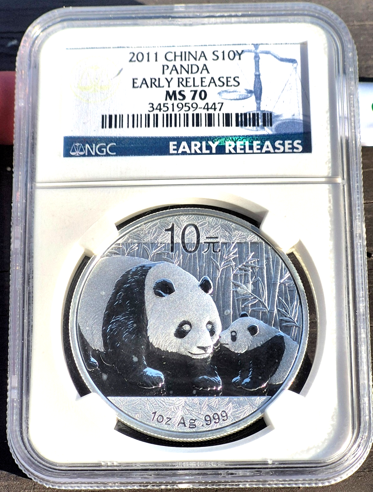 2011 China S 10Y Panda Early Releases NGC MS70 30, 1 Ounce Silver coin .999 fine