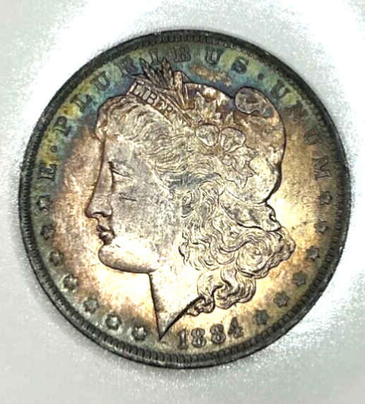 1884 O Morgan $1 Dollar 90% Silver BU MONSTER TONER Blue Salmon Colors Toned