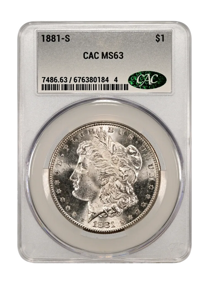 1881-S Morgan Silver Dollar New CAC Holder MS64 Semi-Mirror Newly Graded