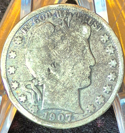 1907 San Francisco Barber Half Dollar 90% Silver 50C Good+ Partial Motto